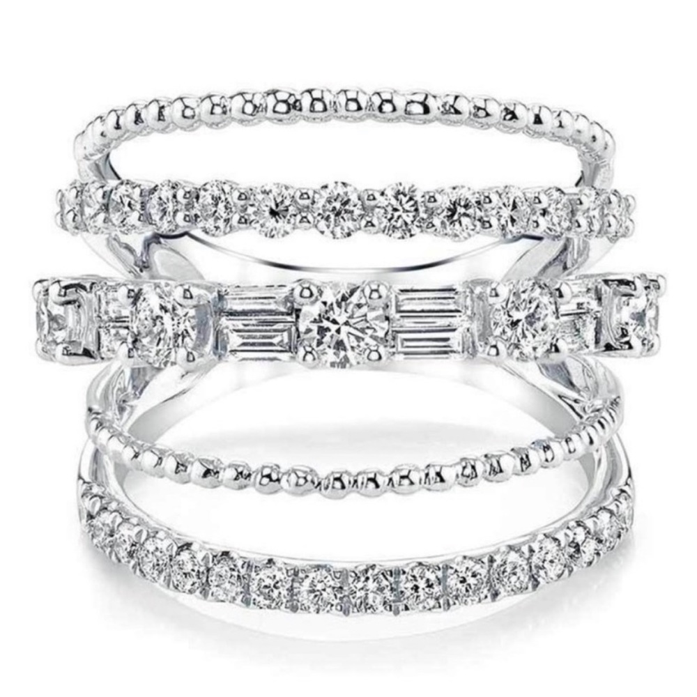 NEW 925 STERLING SILVER DIAMOND MULTI BAND RING